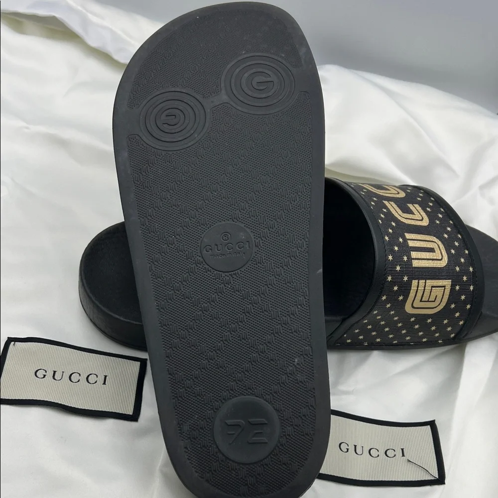 Gucci Black Slides with Gold Logo - Picture 2 of 4